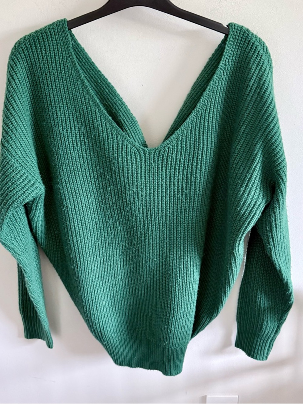 Hunter Green Chunky Oversized Backless Of-Shoulder Sweater | Small